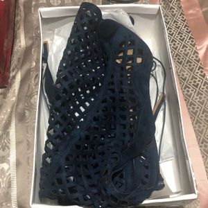 Royal blue thigh length open toe heels